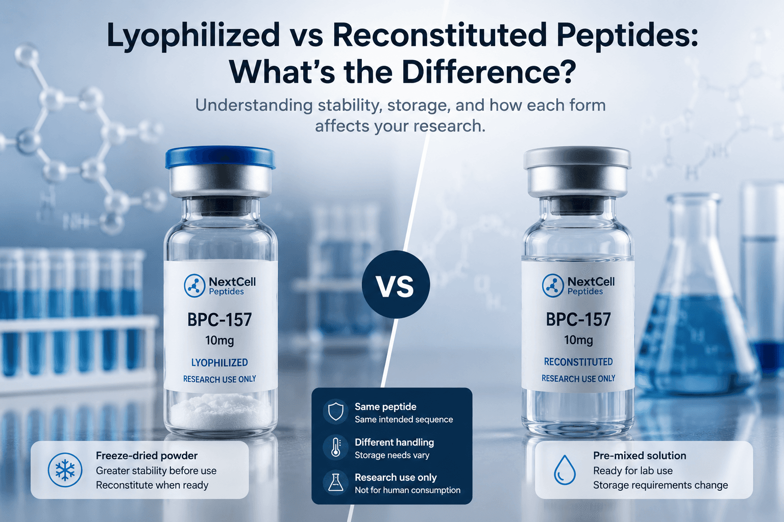 Lyophilized vs Reconstituted Peptides: What's the Difference?